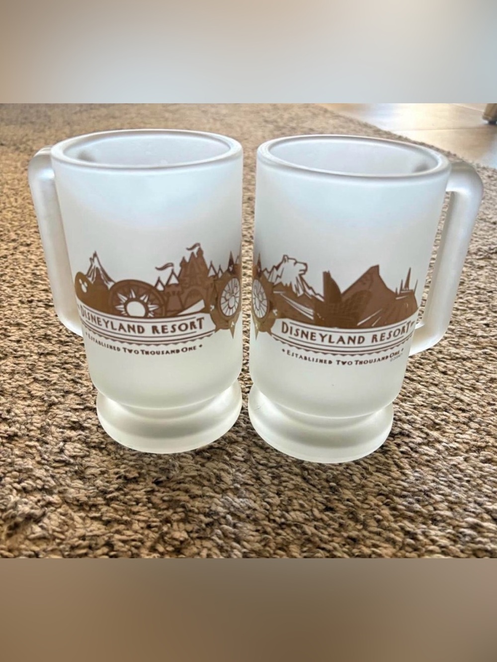 Pair of Vintage Disneyland Resort Frosted Glass Mugs